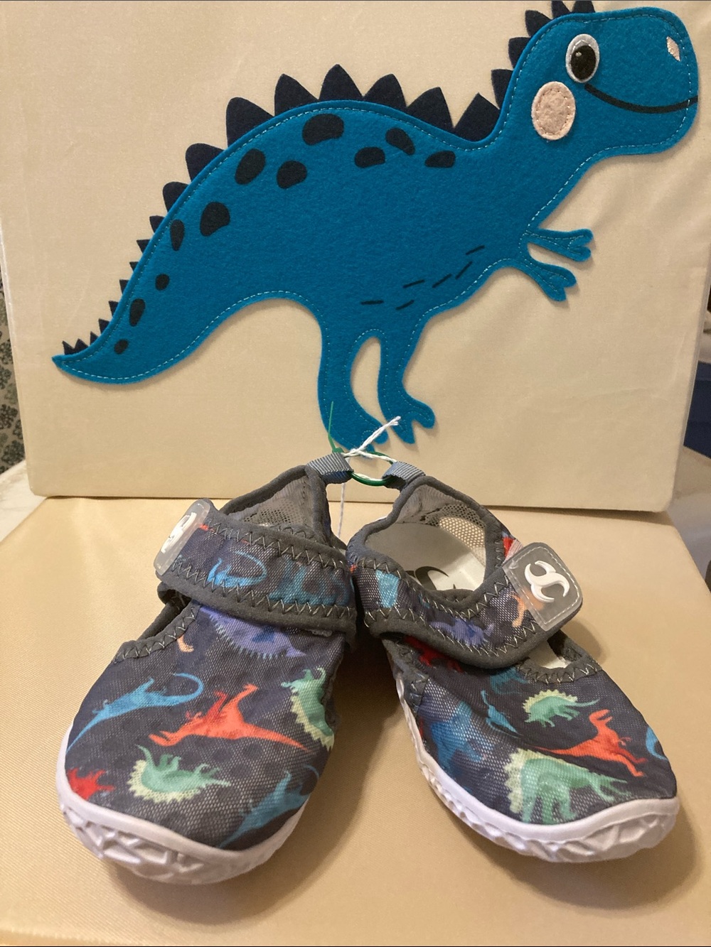 Kids Gray Dinosaur Water Shoes - Comfortable Slip-On
